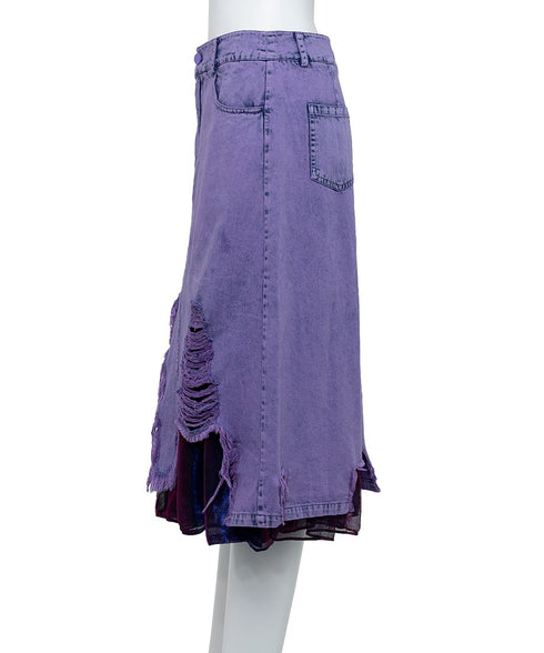 Distressed Layered Denim Skirt